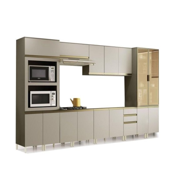 Encontraproduto.com.br - Cozinha Modulada Henn 8pçs 2 Armários 2 Balcões 2 Paneleiros 2 Complementos C7P02 Duna/Cristal