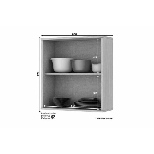 Encontraproduto.com.br - Cozinha Modulada Henn Connect  6 Peças (2 Armários + 2 Balcões + 2 Complementos) C6P06 Duna/Cristal