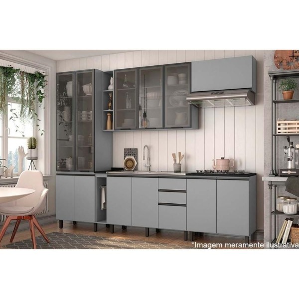 Encontraproduto.com.br - Módulo Cozinha Henn Belize Balcão C/ Porta Toalha S/ Tampo Cinza