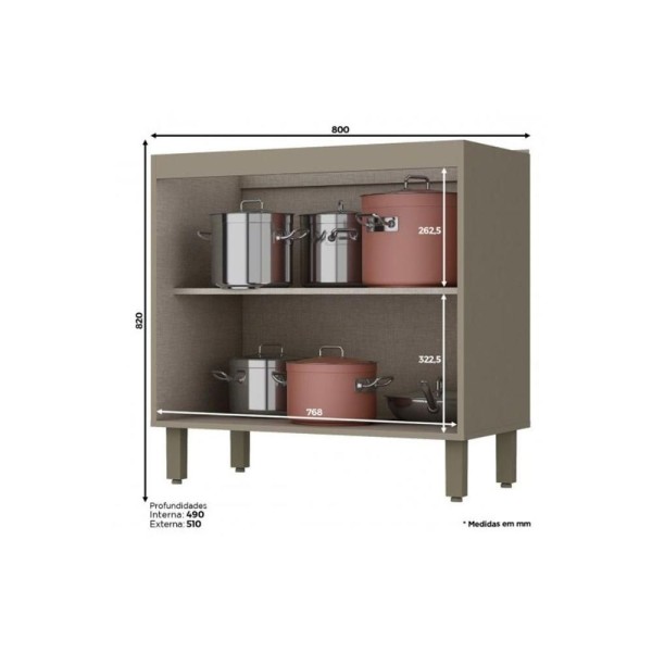 Encontraproduto.com.br - Módulo Cozinha Henn Connect Balcão C/ 2 Portas S/ Tampo Duna/cristal
