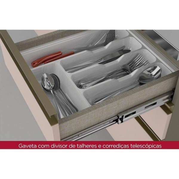 Encontraproduto.com.br - Cozinha Modulada Completa Connect 8pçs 4 Armários 2 Balcões 2 Complementos C8P10 Duna/Cristal Henn