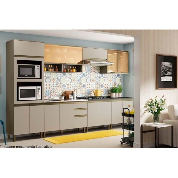 Encontraproduto.com.br - Kit De Cozinha Modulada 10pçs 3 Armários 3 Balcões 1 Paneleiro 3 Complementos C10P02 Duna/Cristal