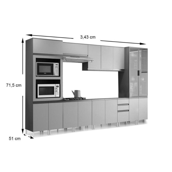 Encontraproduto.com.br - Kit De Cozinha Modulada 8pçs 2 Armários 2 Balcões 2 Paneleiros 2 compl. C8P03 Duna/Cristal Henn