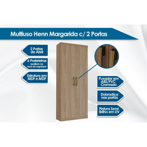 Encontraproduto.com.br - Armário Multiuso Juvenil Margarida c/ 2 Portas Castanho - Henn