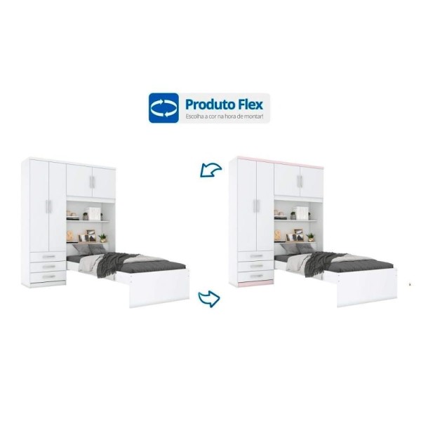 Encontraproduto.com.br - Guarda Roupa 4 Portas e 3 Gavetas c/ Cama Cravo Branco - Henn