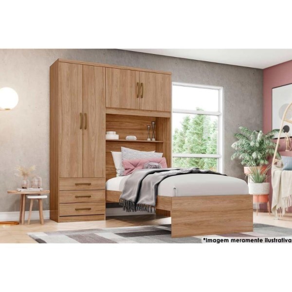 Encontraproduto.com.br - Guarda Roupa 4 Portas E 3 Gavetas C- Cama Cravo Jequitibá Brilho - Henn
