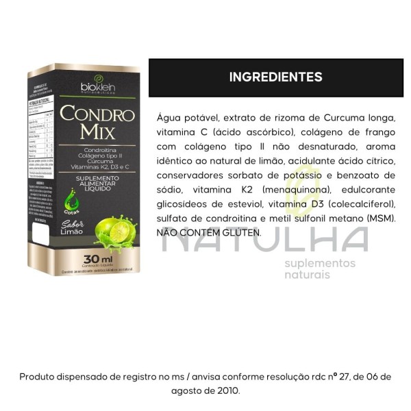 Encontraproduto.com.br - KIT 3X Condro MIX ( Condroitina, Colágeno tipo 2, Cúrcuma e Vitaminas) 30ml - Bioklein Sabor:Limão