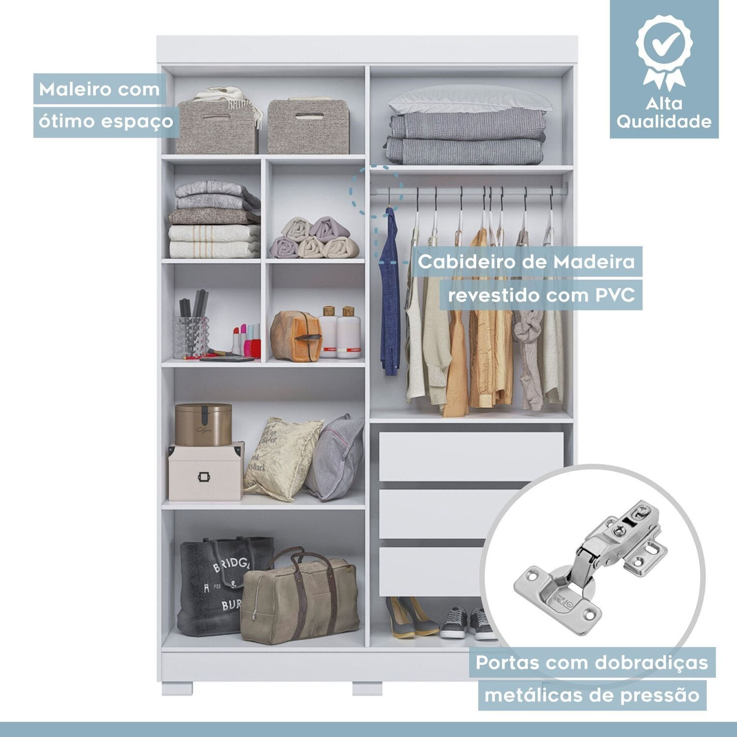 Encontraproduto.com.br - Quarto de Bebê Completo com Guarda-roupa, Berço e Cômoda Lipe Branco