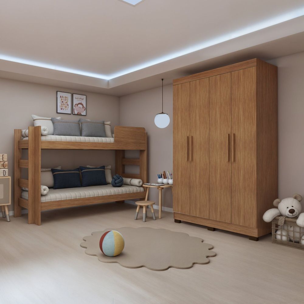 Quarto Infantil Completo Com Guarda-roupa E Beliche Théo Amadeirado