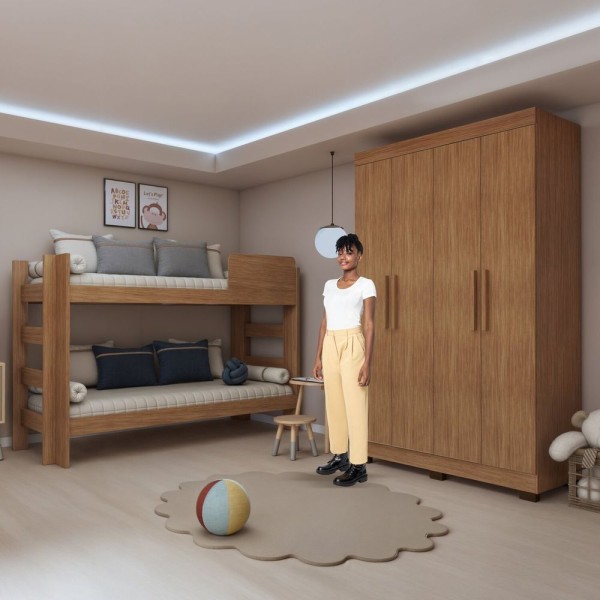 Encontraproduto.com.br - Quarto Infantil Completo Com Guarda-roupa E Beliche Théo Amadeirado