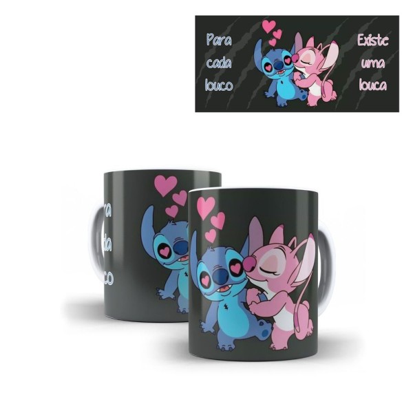 Encontraproduto.com.br - Caneca Xícara Stitch E Angel Em Cerâmica 325ml