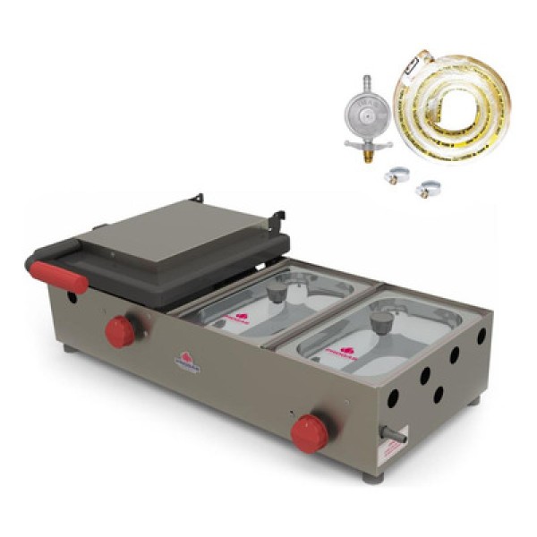Encontraproduto.com.br - Kit - Molheira Conjugada 2 Cubas Com Prensa à Gás Pr-352g + Kit Gás - Progás