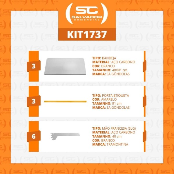 Encontraproduto.com.br - Kit 3 Bandejas Prateleiras 40x91 Para Gôndolas New Plus Com Porta Etiquetas Amarelo - Sa Gôndolas