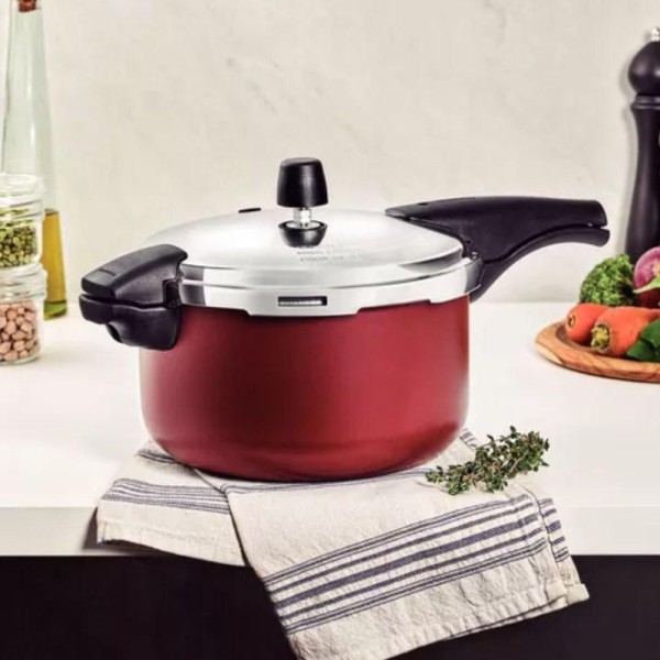 Encontraproduto.com.br - Jogo De Panela De Pressão 6l Vermelha Com Amassador Inox E Concha Tramontina