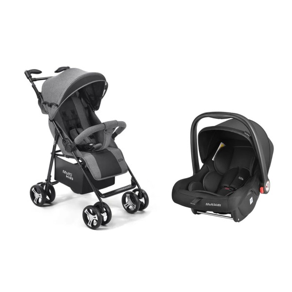 Carrinho Passeio Flick 0-15kgs Cinza + Bebê Conforto Class 0-13kgs Preto Multikids - BB445K