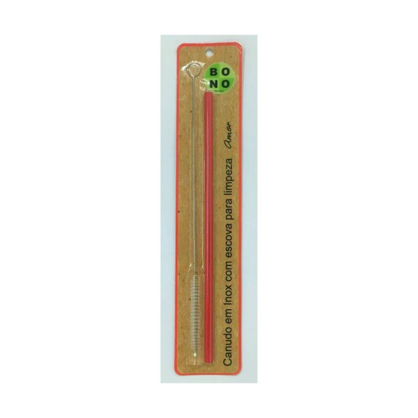 Encontraproduto.com.br - Canudo Ecológico e Reutilizável Em Inox com Escova 20 cm Vermelho