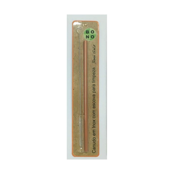 Encontraproduto.com.br - Canudo Ecológico e Reutilizável Em Inox com Escova 20 cm Rose Gold