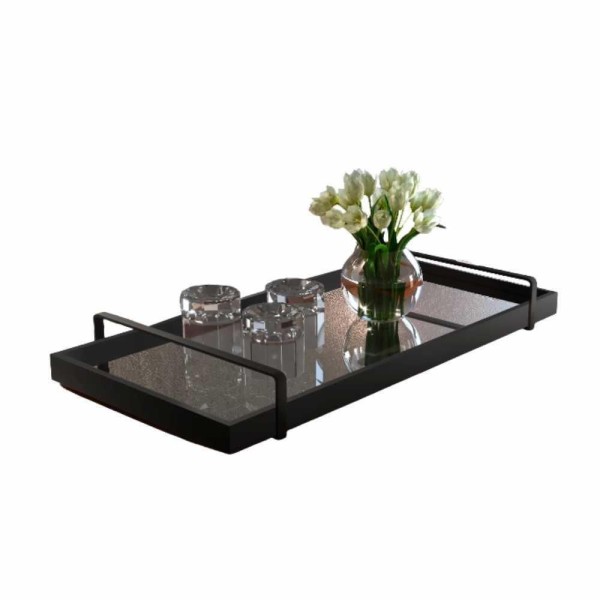 Encontraproduto.com.br - Bandeja Espelhada Laqueada Preto Com Alça Preta