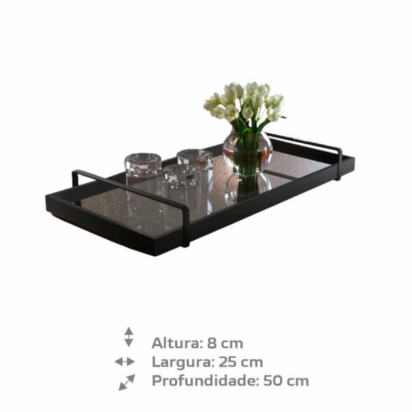 Encontraproduto.com.br - Bandeja Espelhada Laqueada Preto Com Alça Preta