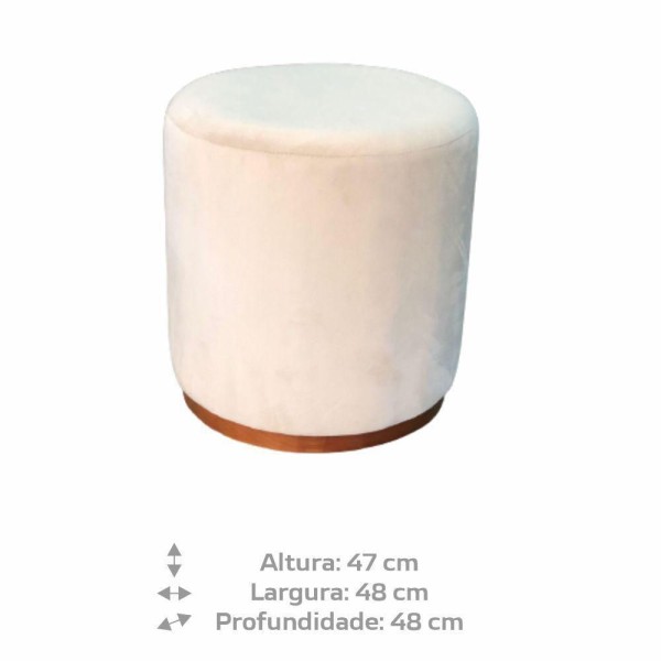 Puff Barcelona Decorativo Com Veludo Marfim E Base Madeira