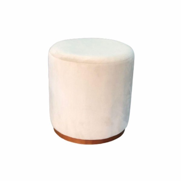 Encontraproduto.com.br - Puff Barcelona Decorativo Com Veludo Marfim E Base Madeira