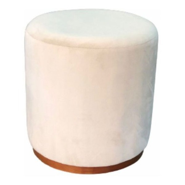 Encontraproduto.com.br - Puff Barcelona Decorativo Com Veludo Marfim E Base Madeira