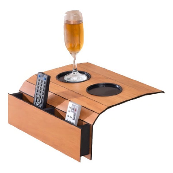 Encontraproduto.com.br - Bandeja Esteira Para Braço De Sofá Cor Cinamono Com Porta Controle
