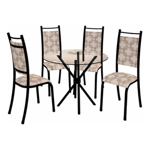 Encontraproduto.com.br - Conjunto Mesa Redonda Verona Com Tampo Vidro E 4 Cadeiras Bm Tubulares