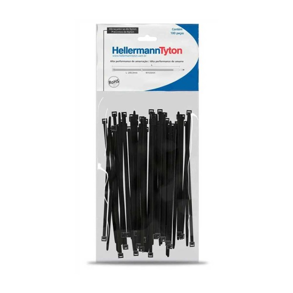 Abraçadeira Nylon Preta 195X4,90MM Pacote Com 100 Unidades REF. T-50R - Hellermann