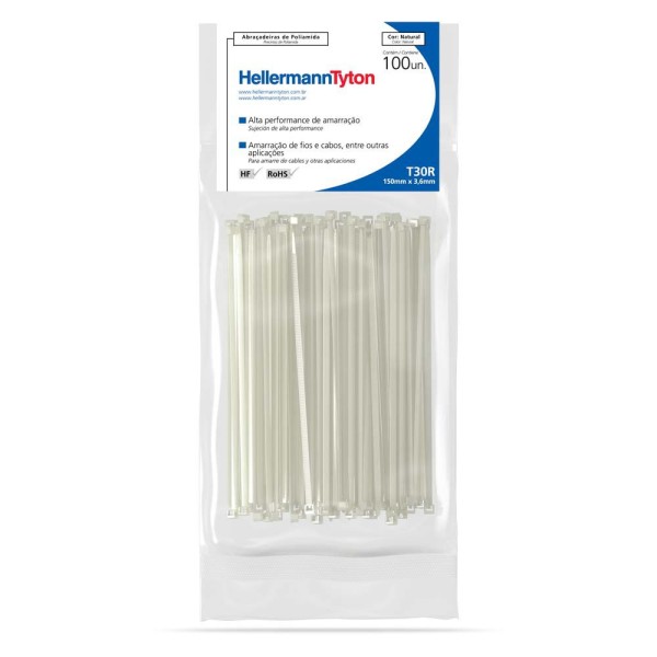 Abraçadeira de Nylon Hellermanntyton T30R Natural 150x3,6mm Pacote com 100 Unidades