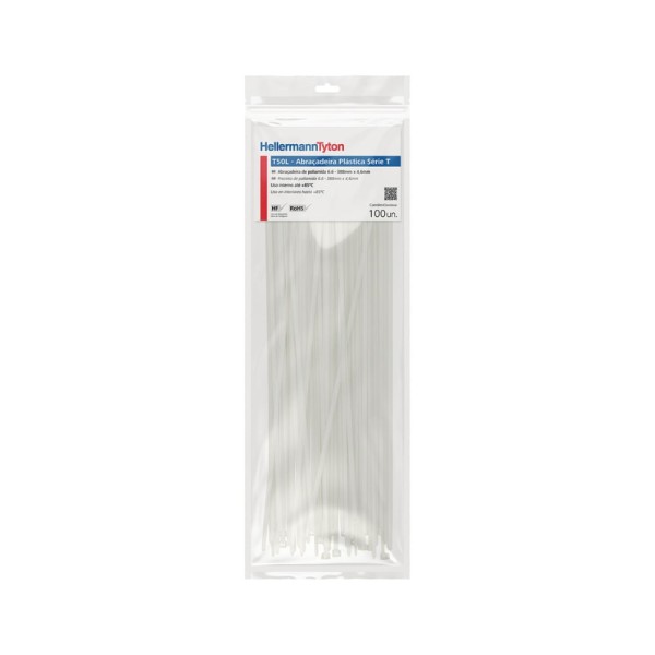 Abraçadeira Nylon 6.6 390X4,6mm Natural T-50L Insulok Blister com 100 Peças Hellermann