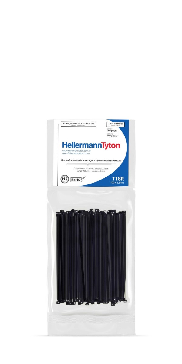 Encontraproduto.com.br - Abraçadeira de Nylon Hellermanntyton T18R Preto 100x2,5mm Pacote com 100 Unidades