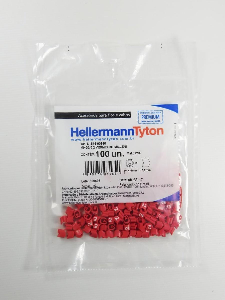 Marcador Anilha Para Cabos 0,5mm a 6mm Hellermanntyton Mhg 2/5-2 Vermelho