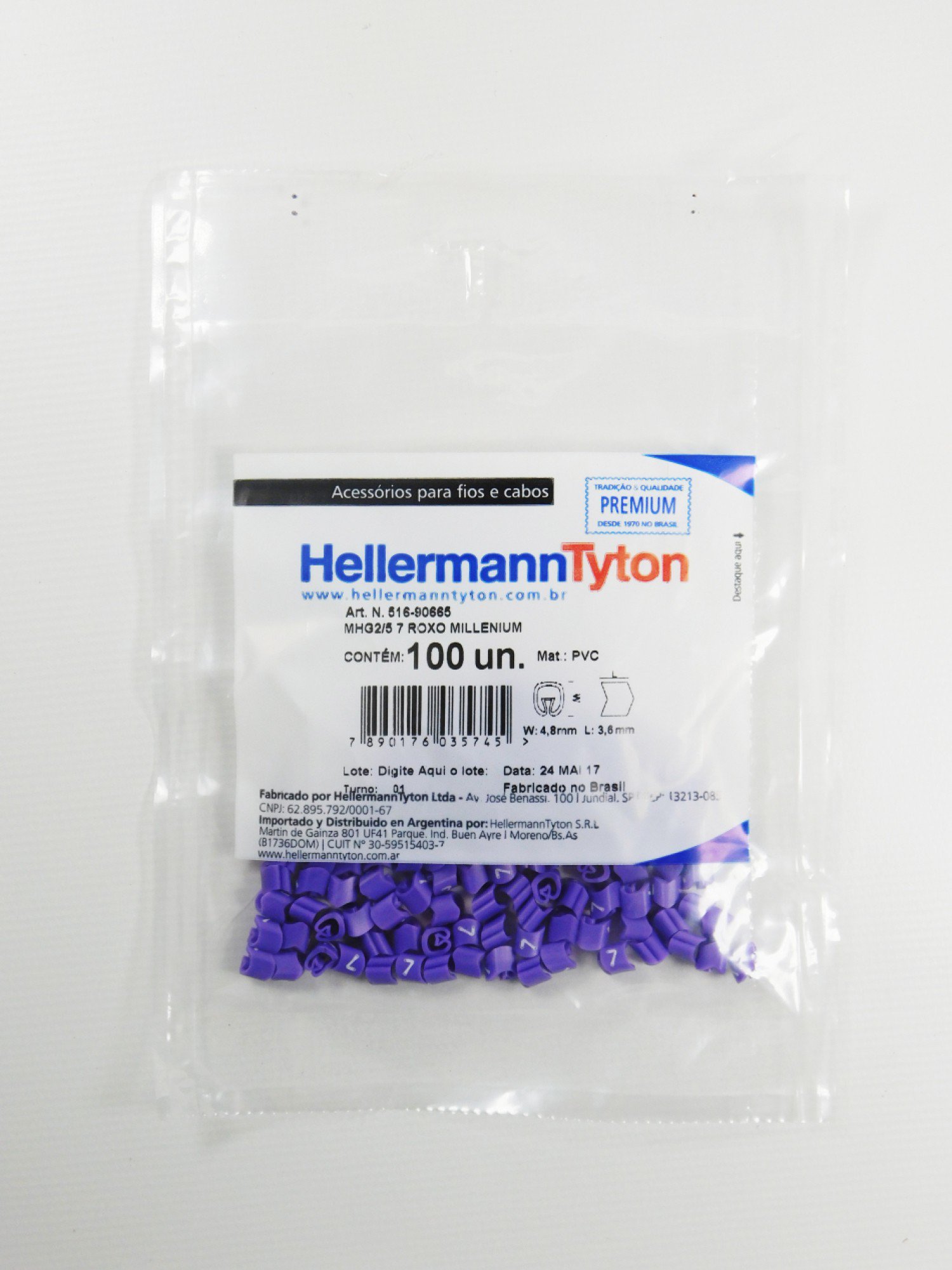 Encontraproduto.com.br - Marcador Anilha Para Cabos 0,5mm a 6mm Hellermanntyton Mhg 2/5-7 Roxo