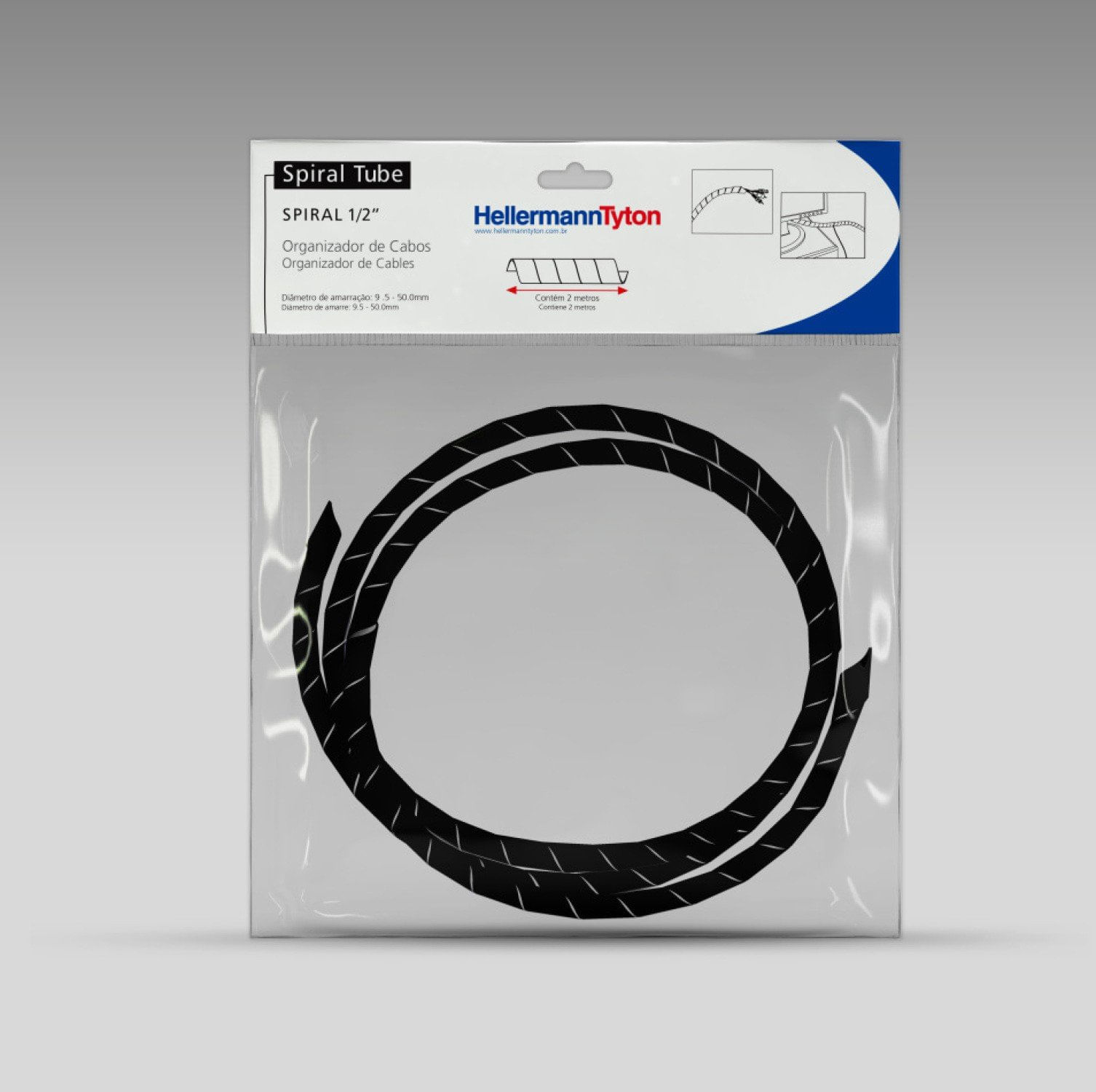 Organizador de Fios e Cabos Spiral Tube Preto Hellermanntyton 1/2