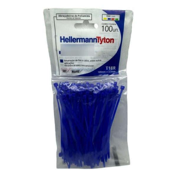 Abraçadeira Azul 100x2,5mm Hellermann T18r - 100 Unids