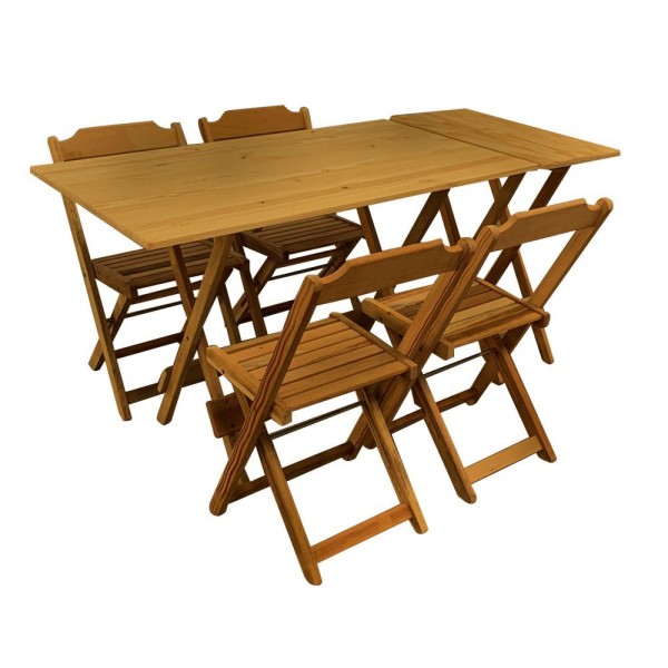 Encontraproduto.com.br - Jogo De Mesa Dobrável 1,20X70 E Mesa Aparador Em Madeira Maciça Com 4 Cadeiras - Mel - Marrom