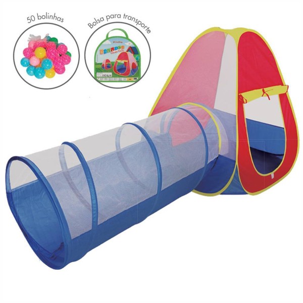 Encontraproduto.com.br - BARRACA INFANTIL COM TOCA E TÚNEL E BOLINHAS