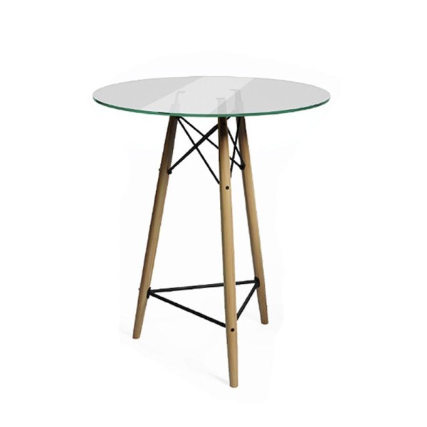 Encontraproduto.com.br - Conjunto Mesa Bistrô Eames Eiffel Vidro Com 3 Banquetas Pretas De Madeira - Cor: Preto