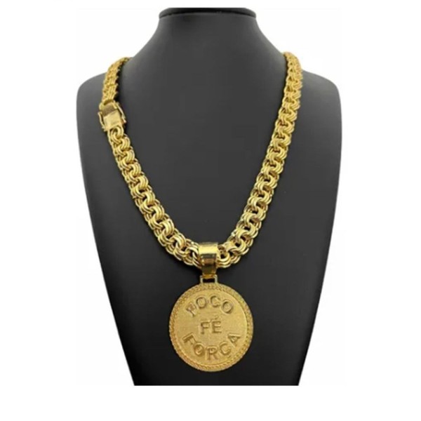 Encontraproduto.com.br - Cordão Corrente Banhado Ouro Fé Força Foco Para Mcs