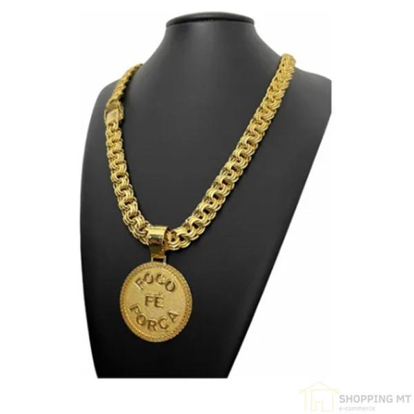 Encontraproduto.com.br - Cordão Corrente Banhado Ouro Fé Força Foco Para Mcs