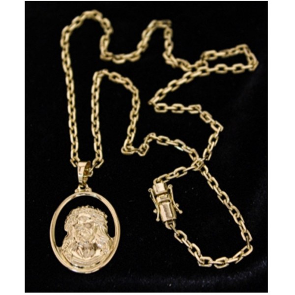 Encontraproduto.com.br - Corrente Cadeado Fecho Canhão Com Pingente Face De Cristo