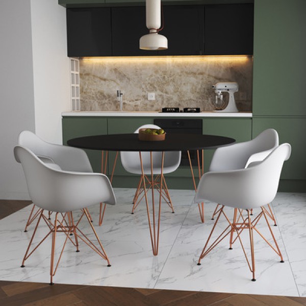 Mesa Jantar Redonda 110cm Preta Clips Com 5 Poltronas Eames