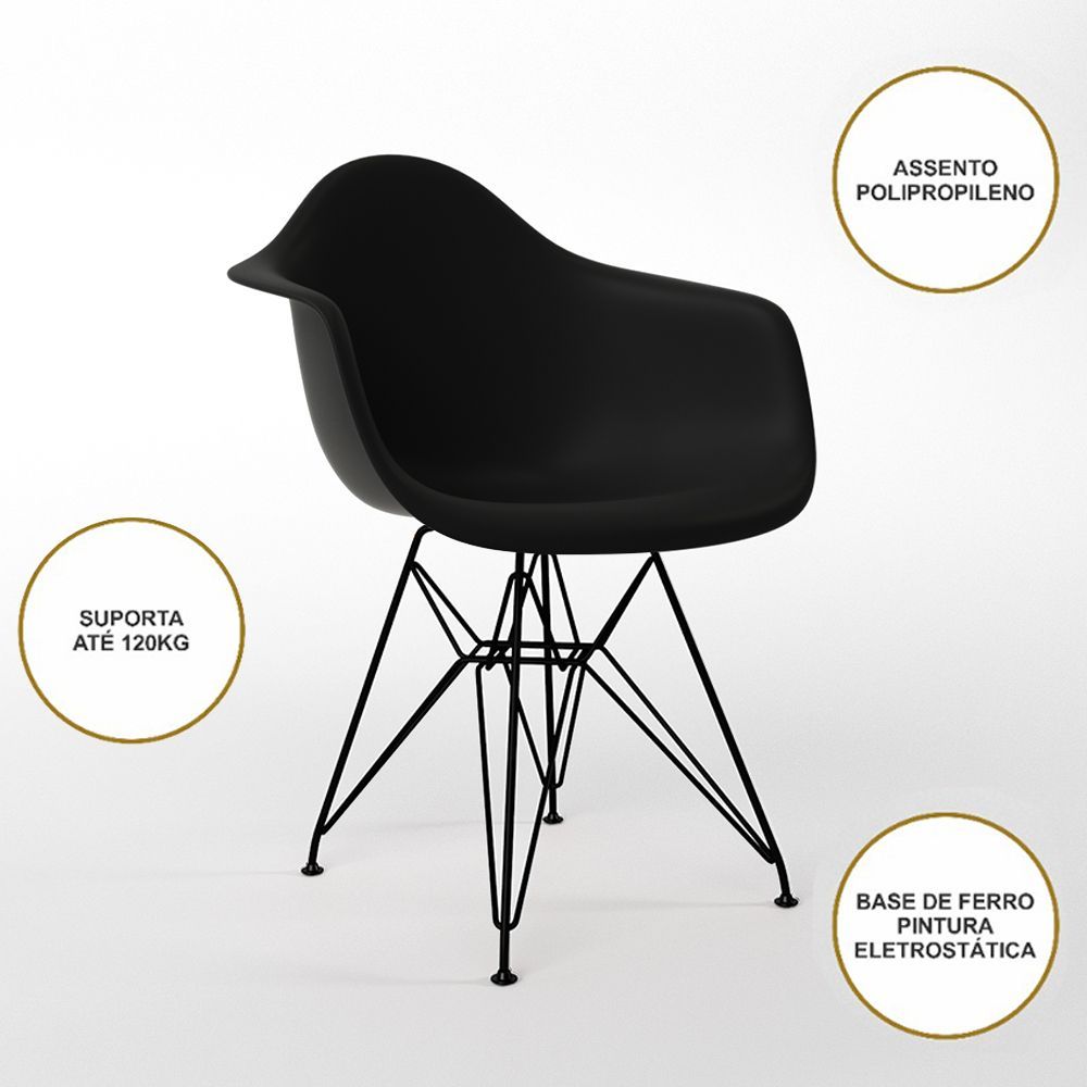 Encontraproduto.com.br - Mesa Jantar Redonda 110cm Preta Clips Com 5 Poltronas Eames