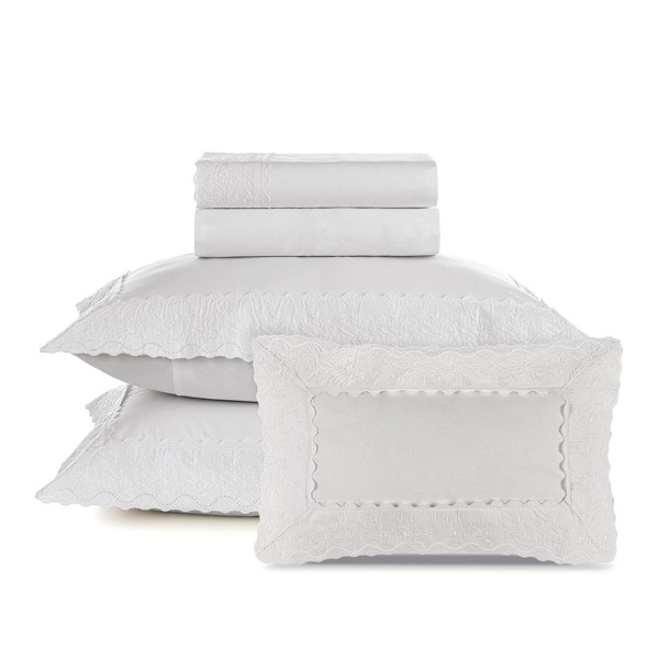Jogo de Cama King com Almofada 200 Fios 100% Algodão Antônia Branco/Branco