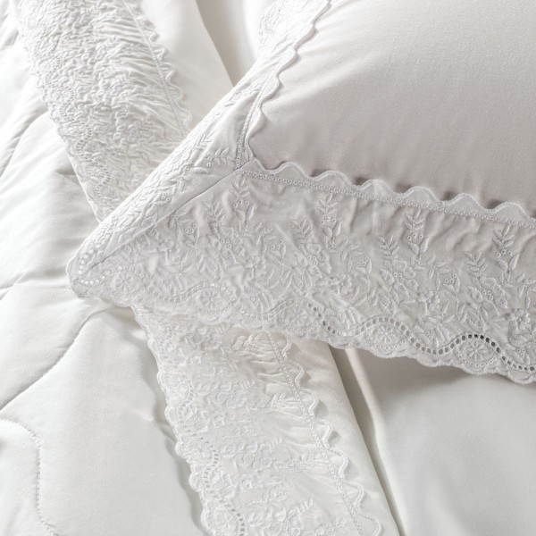 Encontraproduto.com.br - Jogo de Cama King com Almofada 200 Fios 100% Algodão Antônia Branco/Branco