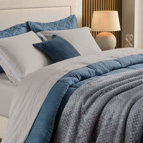 Encontraproduto.com.br - Jogo de Cama King 300 Fios 100% Algodão Lara Prata/Branco