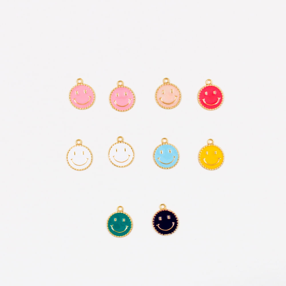 Encontraproduto.com.br - PINGENTE REDONDO SMILE RESINADO 19X22MM EM ZAMAC COM 10 PEÇAS (V)
