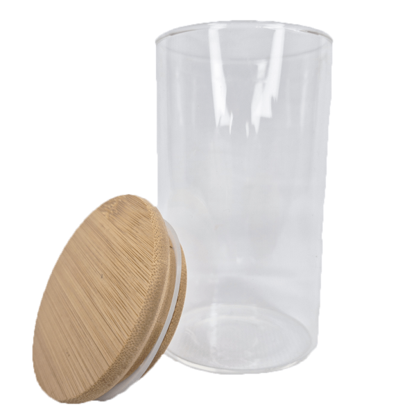 Encontraproduto.com.br - POTE VIDRO C/TAMPA BAMBU REDONDO 350ML R.HJ-0061