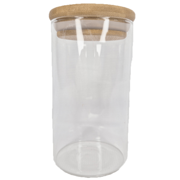 Encontraproduto.com.br - POTE VIDRO C/TAMPA BAMBU REDONDO 350ML R.HJ-0061